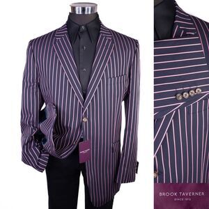 Brook Taverner Blue/Pink Stripe Sport Coat Jacket Sz 44R Casual Jacket Cotton NW